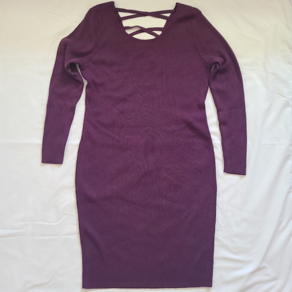 ❤️EUC Rue21+ Plus Purple Plum Long Sleeve Ribbed Bodycon Sweater Dress 3X - Picture 2 of 13